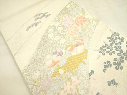平和屋着物◎太鼓柄袋帯　鴛鴦花文　金銀糸　正絹　逸品　DABA6227op