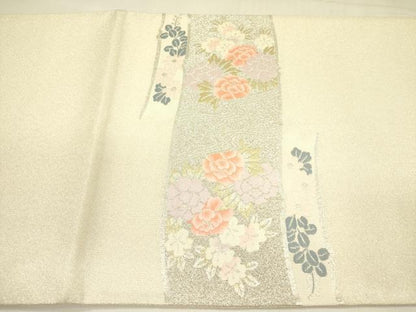 平和屋着物◎太鼓柄袋帯　鴛鴦花文　金銀糸　正絹　逸品　DABA6227op
