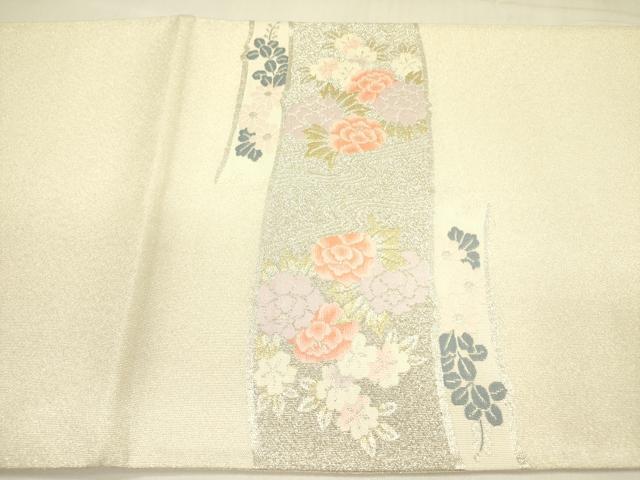 平和屋着物◎太鼓柄袋帯　鴛鴦花文　金銀糸　正絹　逸品　DABA6227op