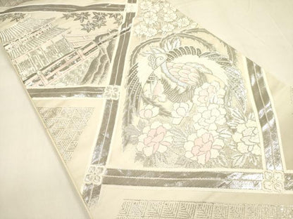 平和屋着物◎六通柄袋帯　唐織　華園麗鳥文二重箔　純プラチナ箔　正絹　逸品　DABA6234op