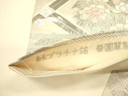 平和屋着物◎六通柄袋帯　唐織　華園麗鳥文二重箔　純プラチナ箔　正絹　逸品　DABA6234op