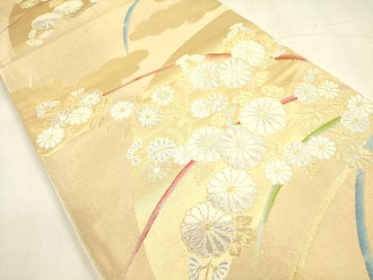 平和屋着物◎六通柄袋帯　唐織　菊芝文　金銀糸　正絹　逸品　DABA6236op