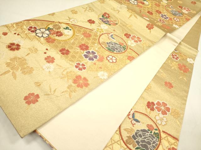 平和屋着物◎六通柄袋帯　唐織　舞蝶花文　金糸　正絹　逸品　DABA6241op