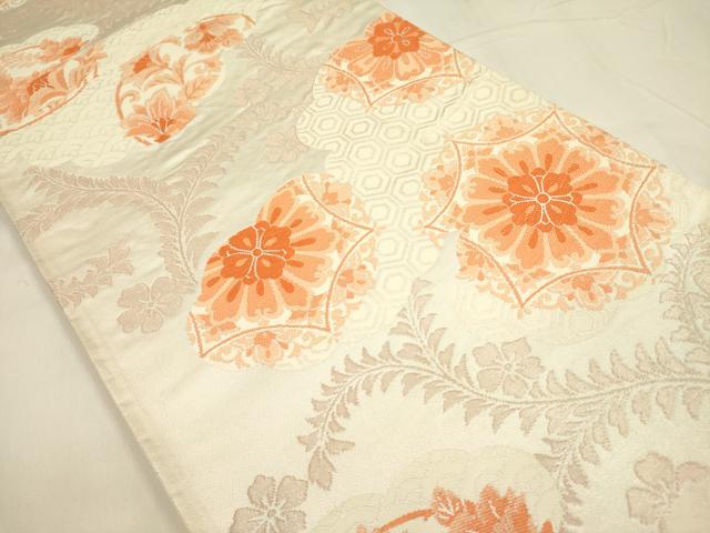 平和屋着物◎六通柄袋帯　唐織　正倉院花文　銀糸　正絹　逸品　DABA6242op