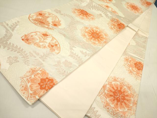 平和屋着物◎六通柄袋帯　唐織　正倉院花文　銀糸　正絹　逸品　DABA6242op