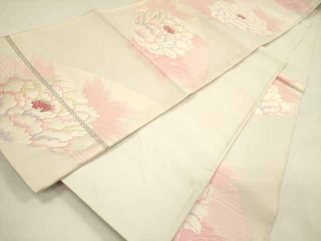 平和屋着物◎六通柄袋帯　唐織　牡丹　銀糸　正絹　逸品　DABA6247op