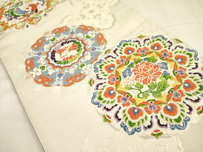 平和屋着物◎六通柄袋帯　唐織　正倉院花鳥文　銀糸　正絹　逸品　DABA6251op