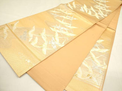 平和屋着物◎六通柄袋帯 唐織 飛鶴文 金銀糸 正絹 逸品 DABA6252op