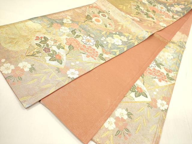 平和屋着物◎佐賀錦　六通柄袋帯　唐織　扇面花文　金糸　正絹　逸品　DABA6254op