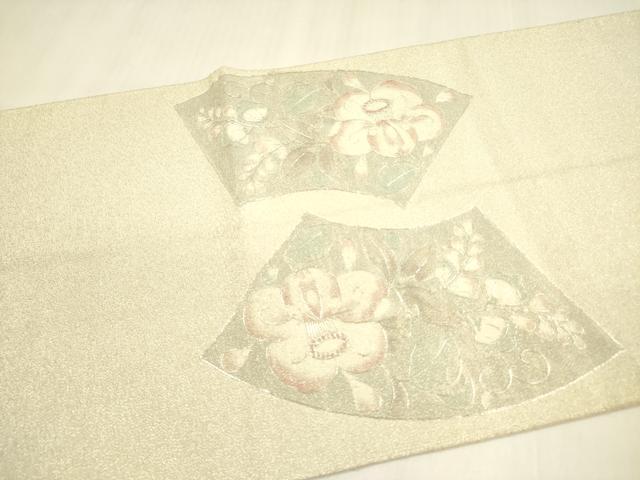 平和屋着物◎太鼓柄袋帯 駒刺繍 地紙花文 正絹 逸品 DABA6259op