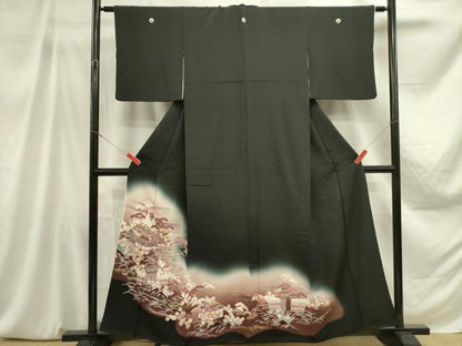 平和屋着物■豪華黒留袖　風景花松文　暈し染め　金彩　正絹　逸品　DABA6286op