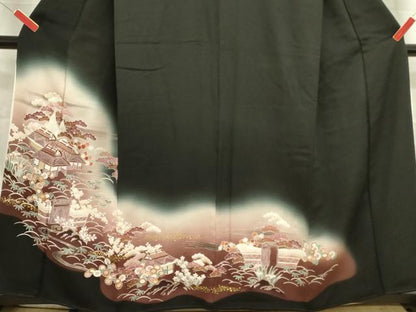 平和屋着物■豪華黒留袖　風景花松文　暈し染め　金彩　正絹　逸品　DABA6286op