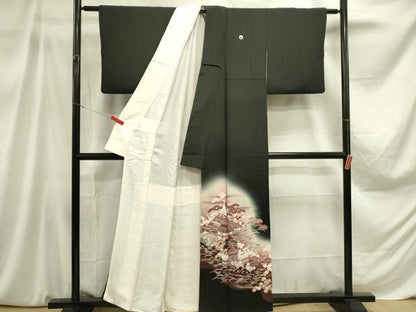 平和屋着物■豪華黒留袖　風景花松文　暈し染め　金彩　正絹　逸品　DABA6286op