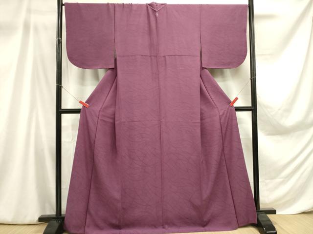 平和屋着物■上質な色無地　芝地紋　茄子紺色　正絹　逸品　DABA6316op