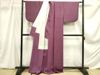 平和屋着物■上質な色無地　芝地紋　茄子紺色　正絹　逸品　DABA6316op