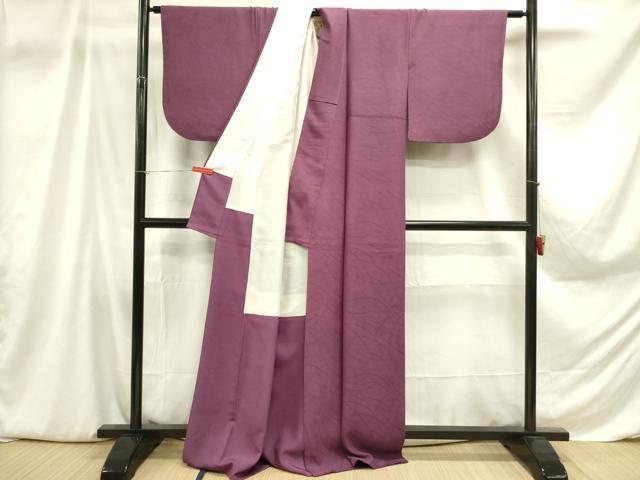 平和屋着物■上質な色無地　芝地紋　茄子紺色　正絹　逸品　DABA6316op