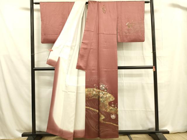 平和屋着物●訪問着　雪輪笹花文　暈し染め　金彩　正絹　逸品　DABA1552ps 平和屋着物□訪問着 刺繍 雪輪花文 暈し染め 金彩 正絹 逸品