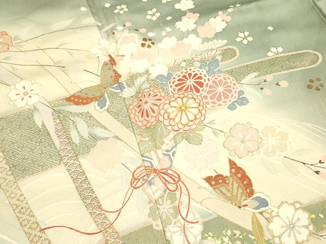 平和屋着物□訪問着 駒刺繍 舞蝶花文 暈し染め 金彩
