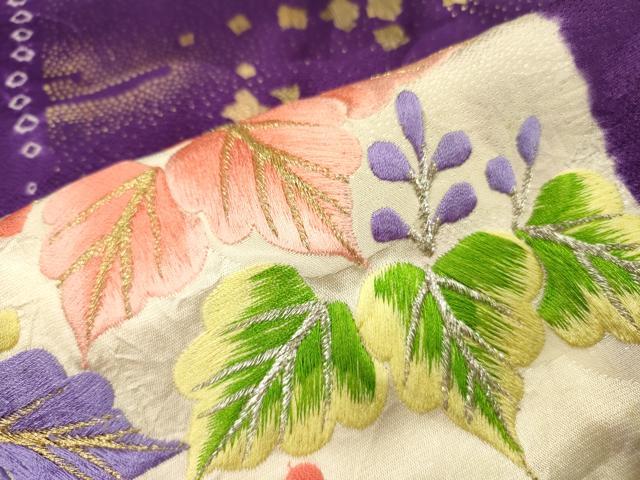 平和屋着物□豪華振袖 駒刺繍 絞り 流水草花文 金彩 正絹 逸品 DABA6376op