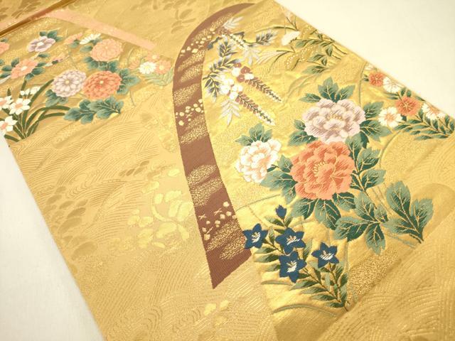 平和屋着物◎六通柄袋帯　唐織　草花　金糸　正絹　逸品　DABA6403op