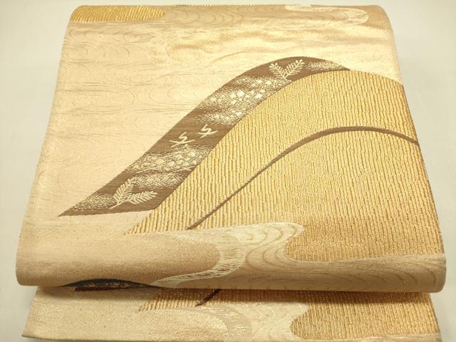 平和屋着物◎六通柄袋帯　重ね山風景文　金糸　正絹　逸品　DABA6411op
