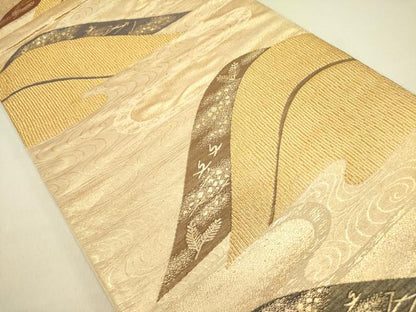 平和屋着物◎六通柄袋帯　重ね山風景文　金糸　正絹　逸品　DABA6411op