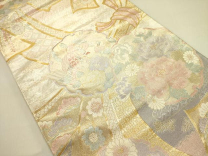平和屋着物◎佐賀錦　六通柄袋帯　束ね熨斗雪輪花鳥文　金銀糸　正絹　逸品　DABA6412op