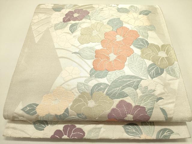 平和屋着物◎六通柄袋帯　唐織　草花　銀糸　正絹　逸品　DABA6413op