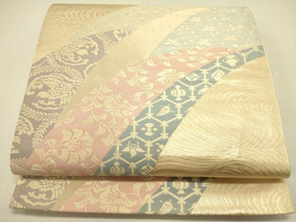 平和屋着物◎六通柄袋帯　流水花鳥文　金糸　正絹　逸品　DABA6414op