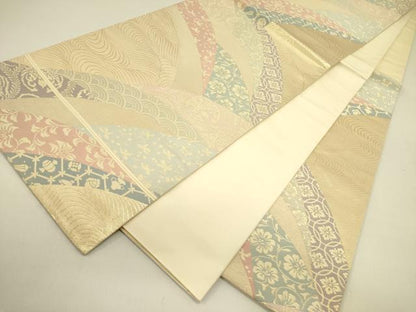 平和屋着物◎六通柄袋帯　流水花鳥文　金糸　正絹　逸品　DABA6414op