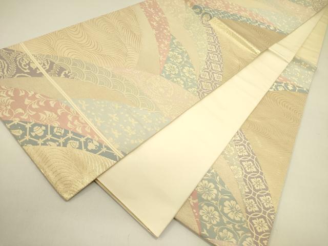 平和屋着物◎六通柄袋帯　流水花鳥文　金糸　正絹　逸品　DABA6414op