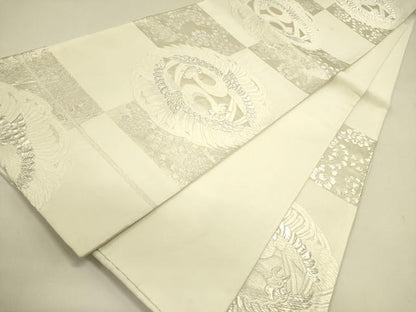 平和屋着物◎六通柄袋帯　唐織　鳳凰花丸文　銀糸　正絹　逸品　DABA6421op