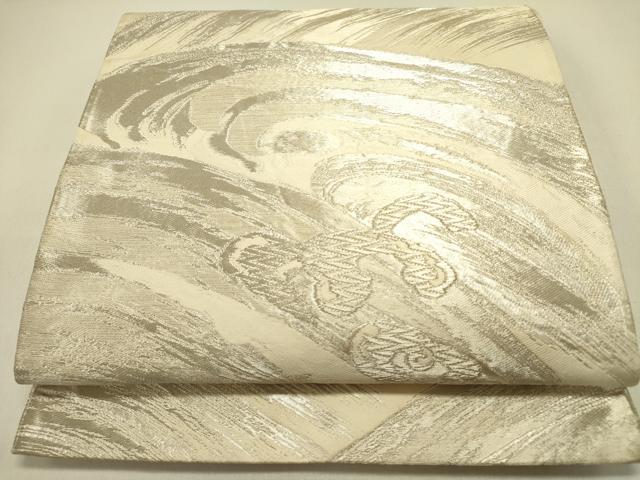 平和屋着物◎西陣　服部織物謹製　六通柄袋帯　松風　銀糸　正絹　逸品　DABA6424op