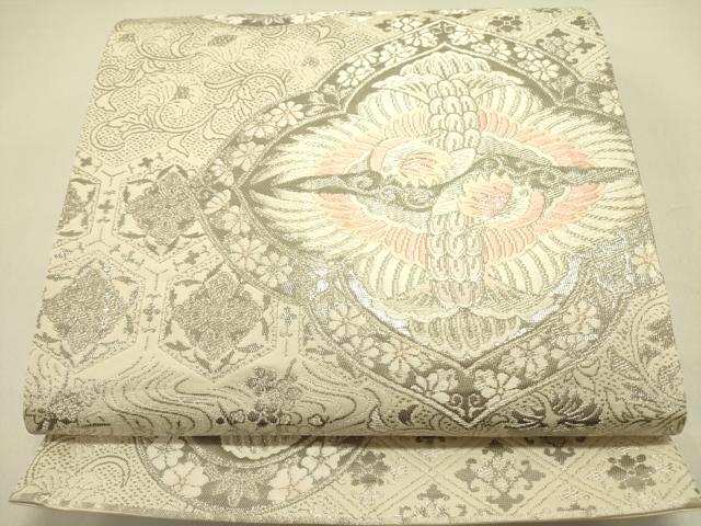 平和屋着物◎六通柄袋帯　唐織　正倉院古代裂　銀糸　正絹　逸品　DABA6426op
