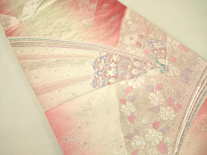 平和屋着物◎六通柄袋帯　唐織　花鳥文　銀糸　正絹　逸品　DABA6427op