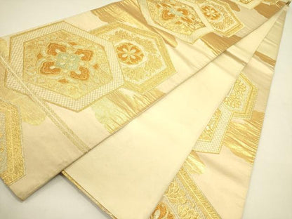 平和屋着物◎六通柄袋帯　亀甲花文　金糸　正絹　逸品　DABA6439op