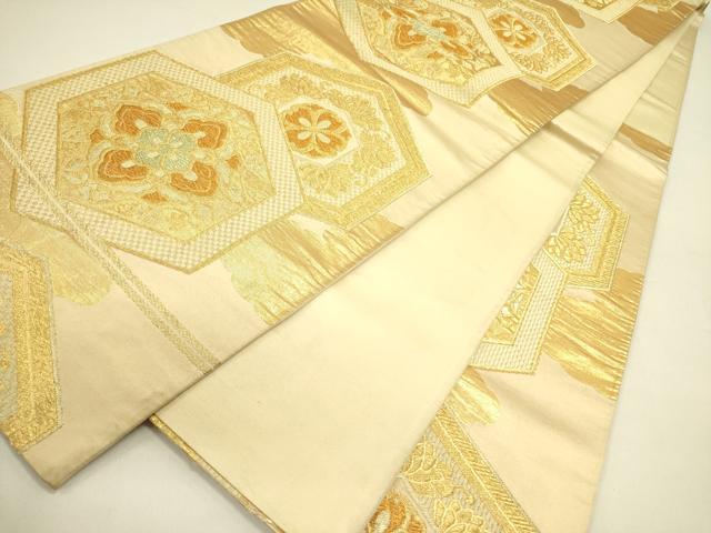平和屋着物◎六通柄袋帯　亀甲花文　金糸　正絹　逸品　DABA6439op