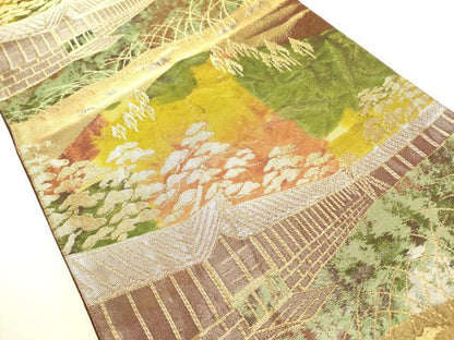 平和屋着物◎六通柄袋帯　風景文　金銀糸　正絹　逸品　DABA6504op