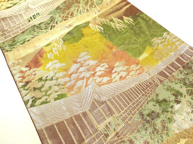 平和屋着物◎六通柄袋帯　風景文　金銀糸　正絹　逸品　DABA6504op