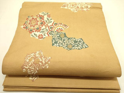 平和屋着物◎六通柄　本袋帯　草花　金糸　正絹　逸品　DABA6506op