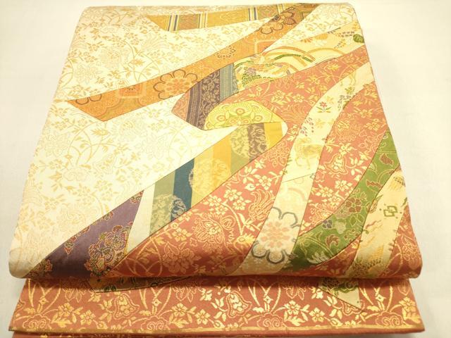 平和屋着物◎太鼓柄袋帯　切嵌　鬘帯花文　金糸　正絹　逸品　DABA6510op