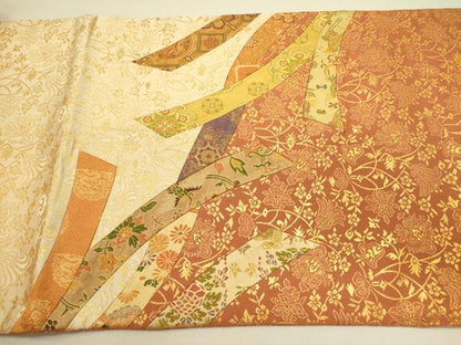 平和屋着物◎太鼓柄袋帯　切嵌　鬘帯花文　金糸　正絹　逸品　DABA6510op