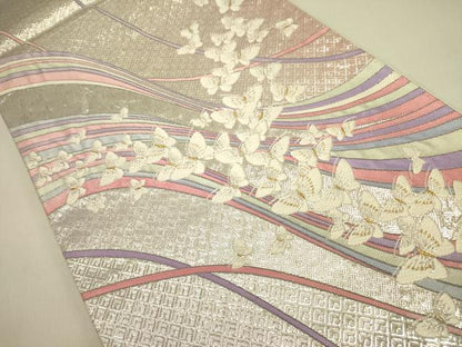 平和屋着物◎六通柄袋帯　舞蝶文　金銀糸　正絹　逸品　DABA6518op