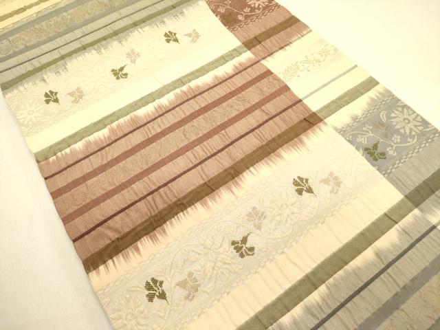 平和屋着物◎全通柄袋帯　ふくれ織　横段花文　正絹　逸品　DABA6520op