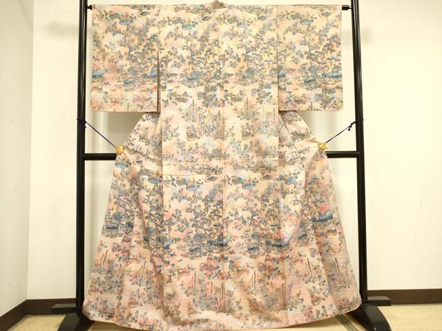 平和屋着物■上質な小紋　紬地　鴛鴦花文　暈し染め　正絹　逸品　DABA6553op