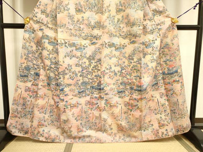 平和屋着物■上質な小紋　紬地　鴛鴦花文　暈し染め　正絹　逸品　DABA6553op