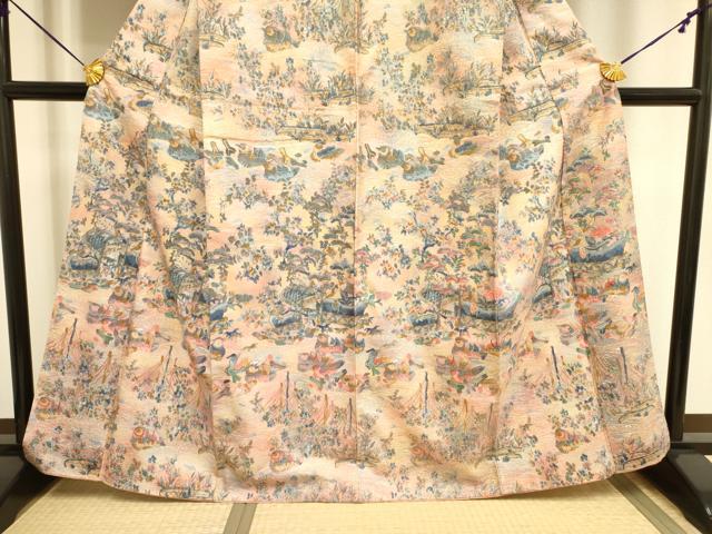 平和屋着物■上質な小紋　紬地　鴛鴦花文　暈し染め　正絹　逸品　DABA6553op