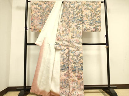 平和屋着物■上質な小紋　紬地　鴛鴦花文　暈し染め　正絹　逸品　DABA6553op