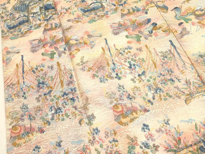 平和屋着物■上質な小紋　紬地　鴛鴦花文　暈し染め　正絹　逸品　DABA6553op
