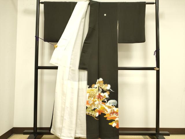 平和屋着物■豪華黒留袖　刺繍　飛鶴枝松文　金彩　正絹　逸品　DABA6555op